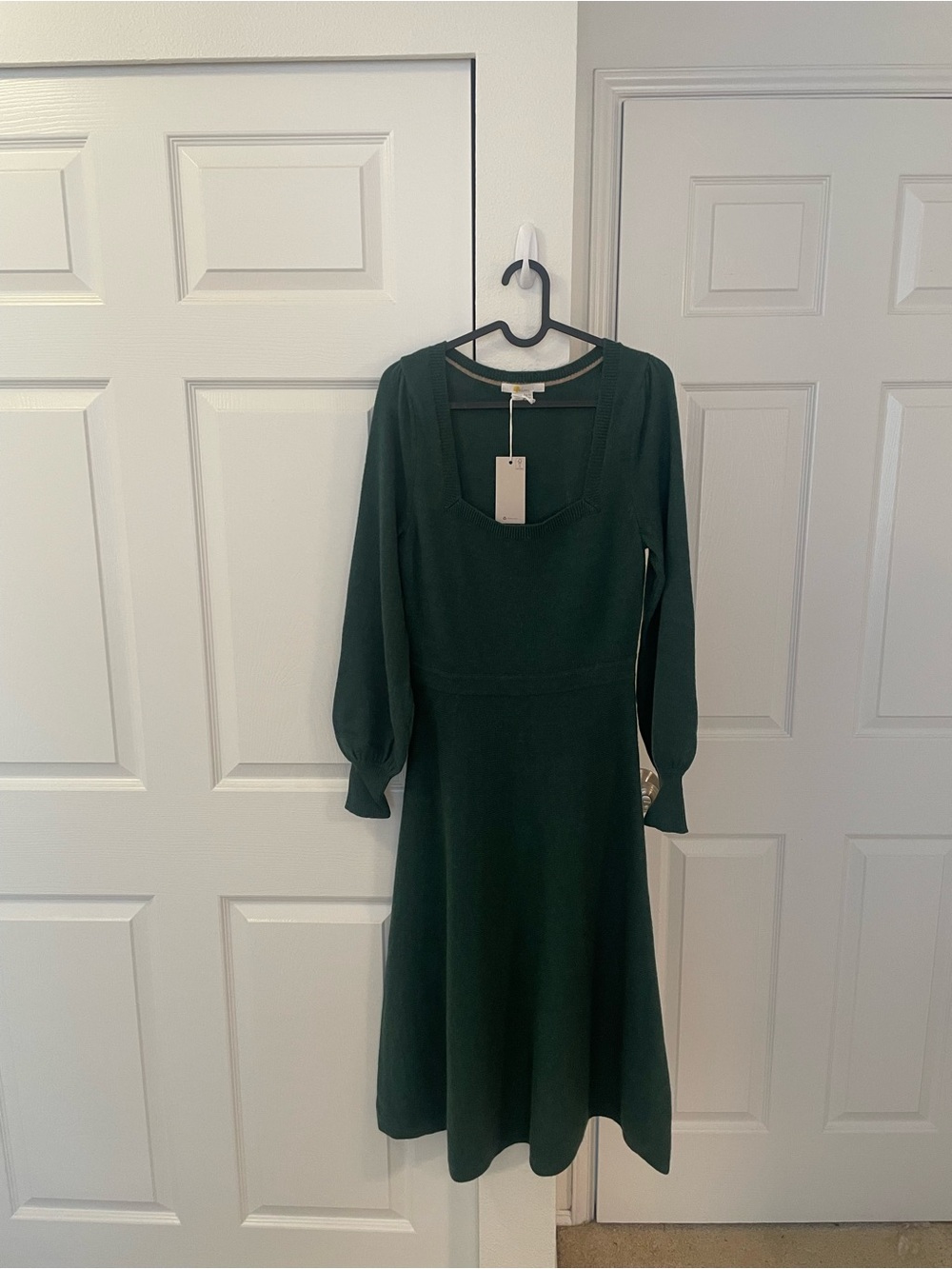 Boden Dark Green Long Sleeve Square Neck A-Line Dress
